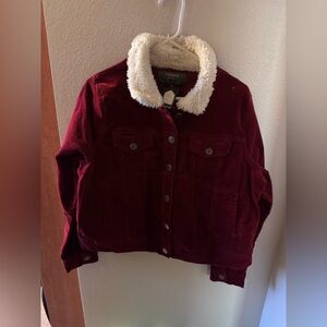 Torrid Women's Burgundy Corduroy Jacket with Faux Fur Collar